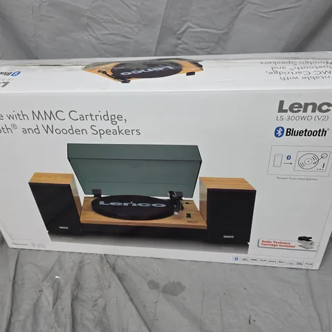 Lenco LS-300WD (V2) Turntable with Bluetooth and Wooden Speakers – Boxed