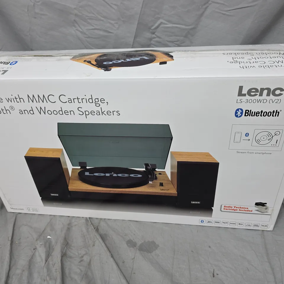 Lenco LS-300WD (V2) Turntable with Bluetooth and Wooden Speakers – Boxed