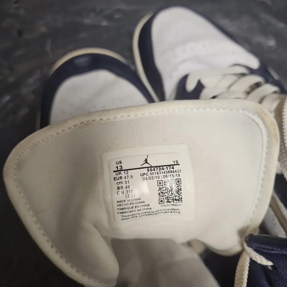 NIKE AIR JORDAN 1 HIGH SNEAKERS – WHITE/NAVY, UK 12 (US 13)