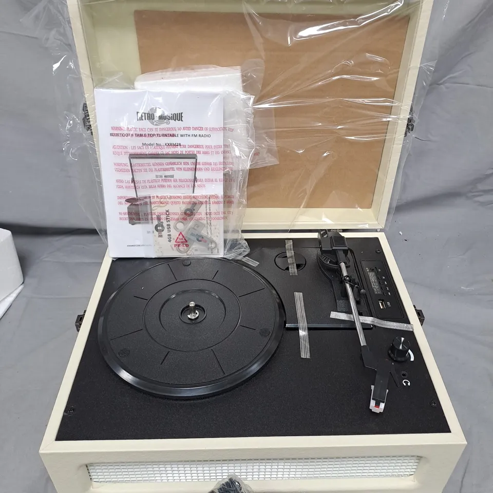 RETRO MUSIQUE BLUETOOTH TABLETOP TURNTABLE – CREAM, WITH FM RADIO
