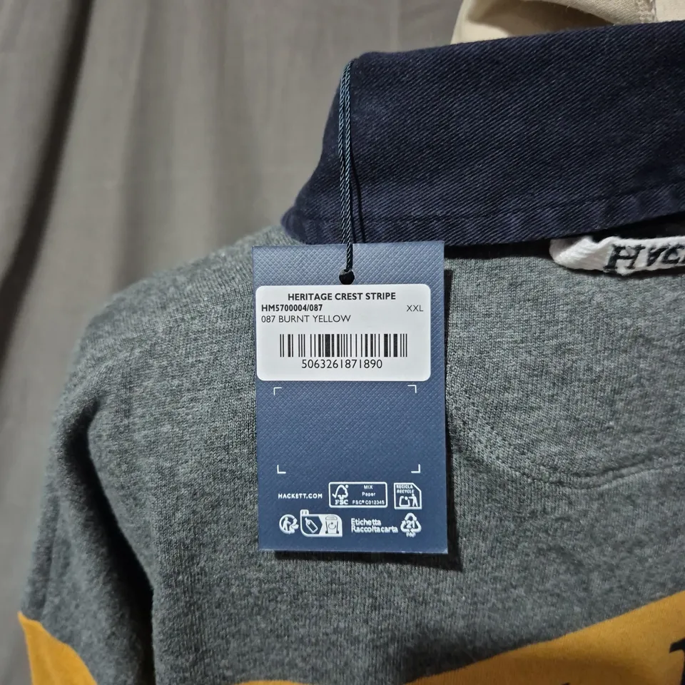 HACKETT HERITAGE CREST STRIPE SHIRT, NAVY COLLAR, MUSTARD & GREY, XXL