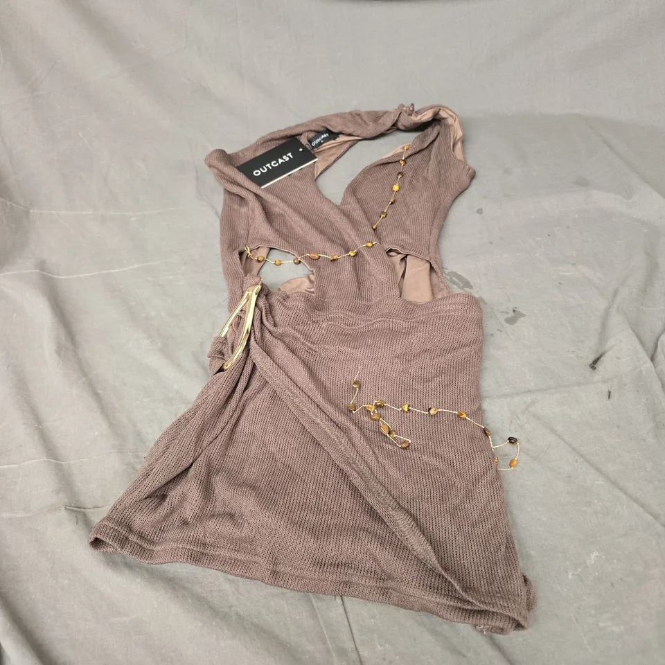 OUTCAST CORRINE MINI DRESS IN TAUPE SIZE S