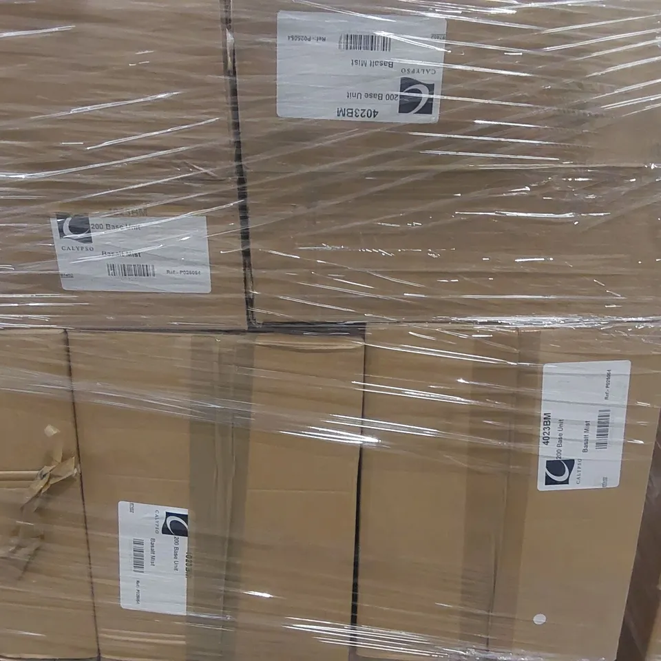 PALLET CONTAINING A LARGE QUANTITY OF ASSORTED BATHROOM FURNITURE PARTS INCLUDING: CALYPSO BASE UNITS, TOILET ROLL HOLDER CARCASSES ECT