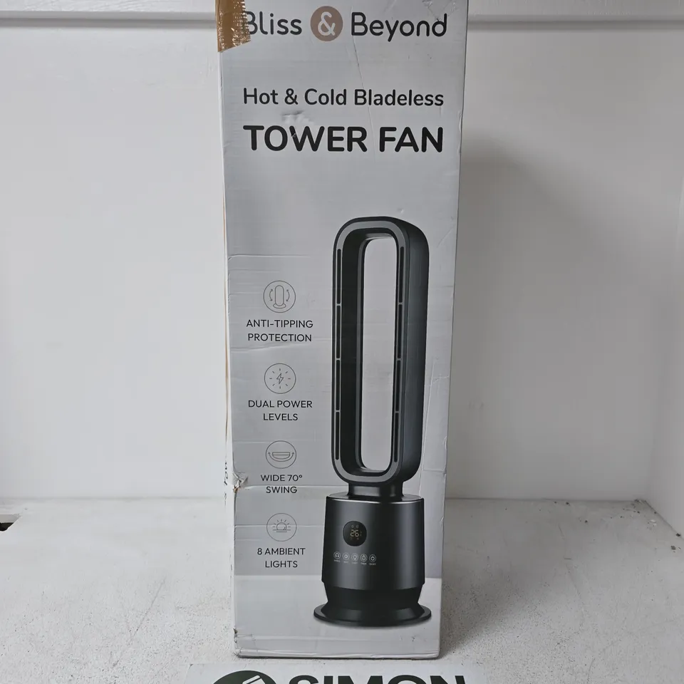 BOXED BLISS & BEYOND HOT & COLD BLADELESS TOWER FAN - COLLECTION ONLY