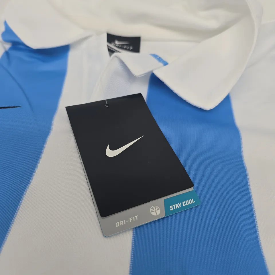 NIKE DRI-FIT MEN’S FOOTBALL SHIRT – SKY BLUE & WHITE STRIPES, UK SIZE S