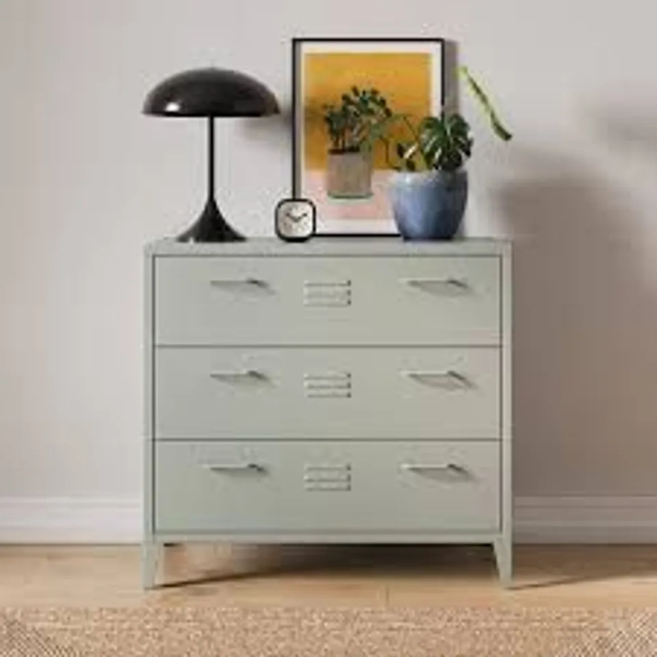 BOXED HELGA METAL 3 DRAWER CHEST - SAGE (1 BOX)