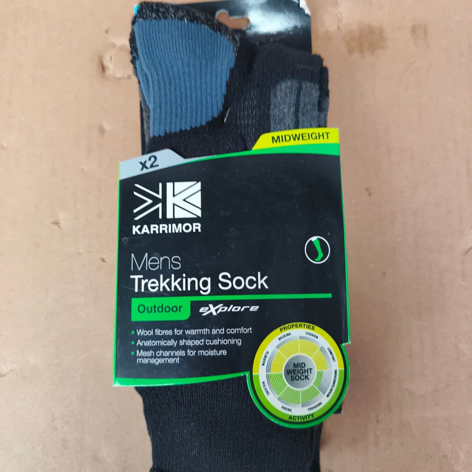 KARRIMOR MEN'S TREKKING SOCKS IN BLACK (2-PACK) SIZE UK 7-11