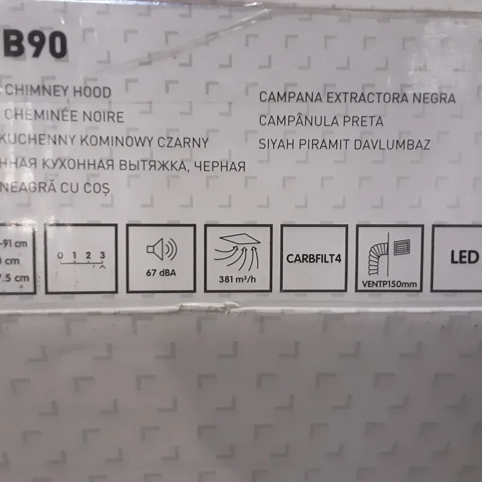BOXED BLACK CHIMNEY HOOD , CHB90 