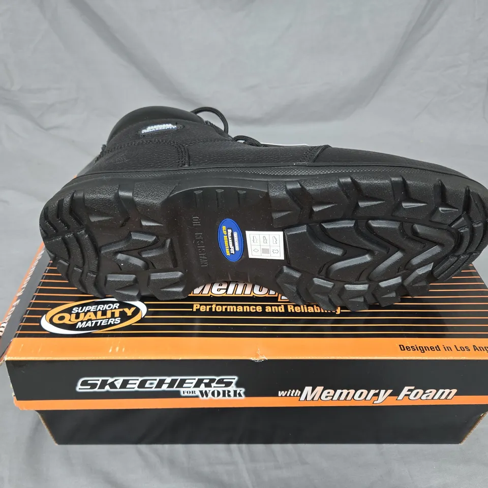 SKECHERS WORK MEN'S LEATHER SAFETY BOOTS – MEMORY FOAM, BLACK STEEL TOE. UK SIZE 11