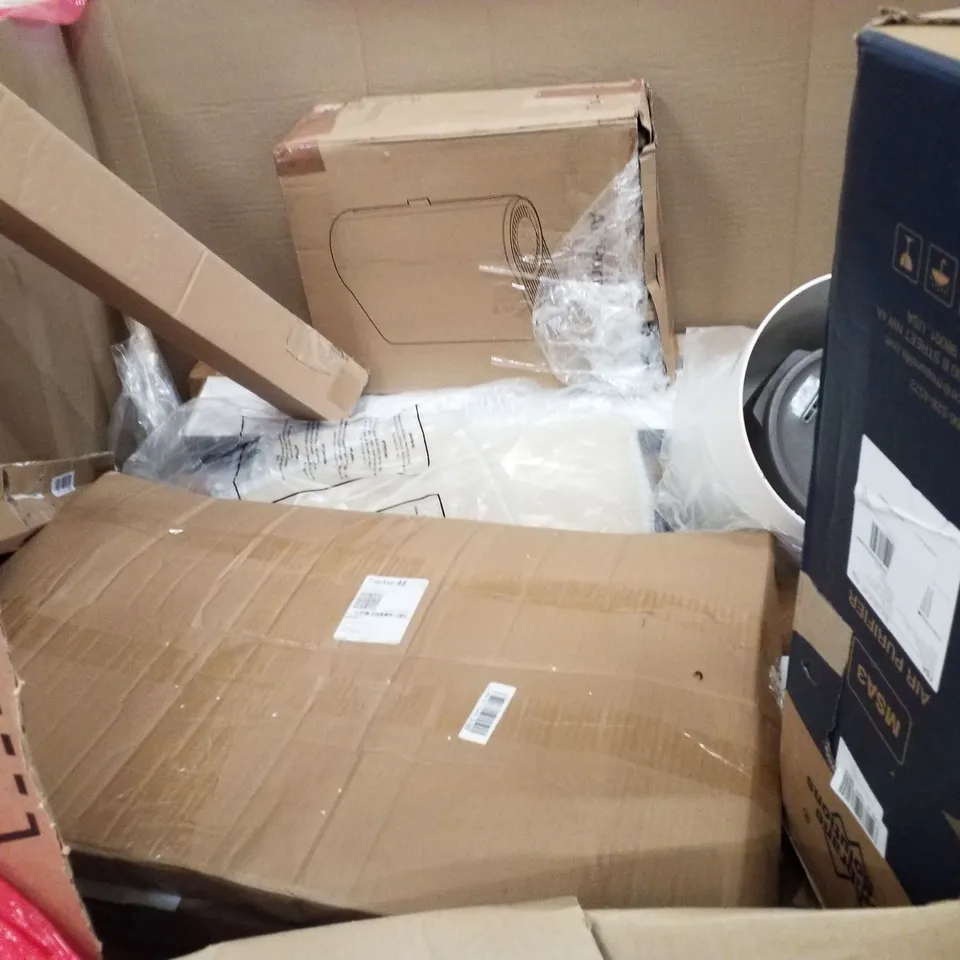 PALLET CONTAINING ASSORTED PRODUCTS INCLUDING AIR PURIFIER, BRITISH TRAVELLER SUITCASE, NESTING COFFEE TABLES, MONITOR STAND & ARTIFICIAL PLANT