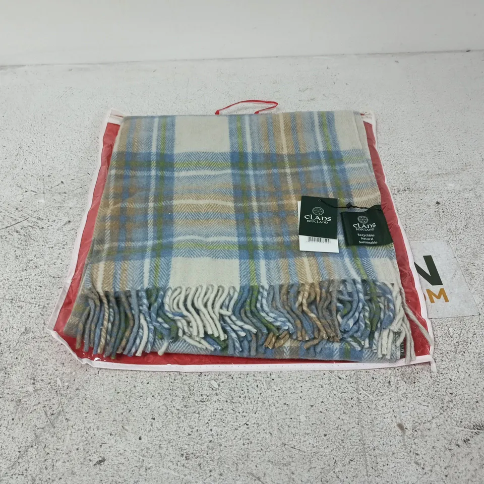 CLANS OF SCOTLAND TARTAN THROW IN STEWART MUTED BLUE