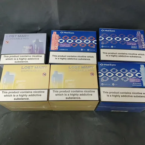 6 BOXES OF MAD EYES AND LOST MARY DISPOSABLE PODS 