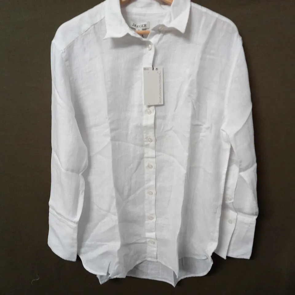 JAEGER FLAX LINEN BUTTON UP SHIRT IN WHITE - SIZE 10