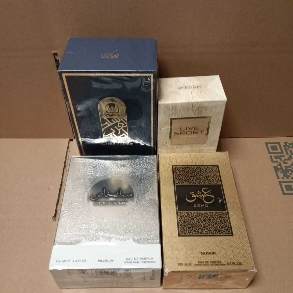 APPROXIMATELY 15 ASSORTED BOXED FRAGRANCES TO INCLUDE NUSUK ESHQ EAU DE PARFUM, FAAN LIVE SPORT EAU DE PARFUM, NUSUK SULTAN AL ARAB EAU DE PARFUM, ETC - COLLECTION ONLY
