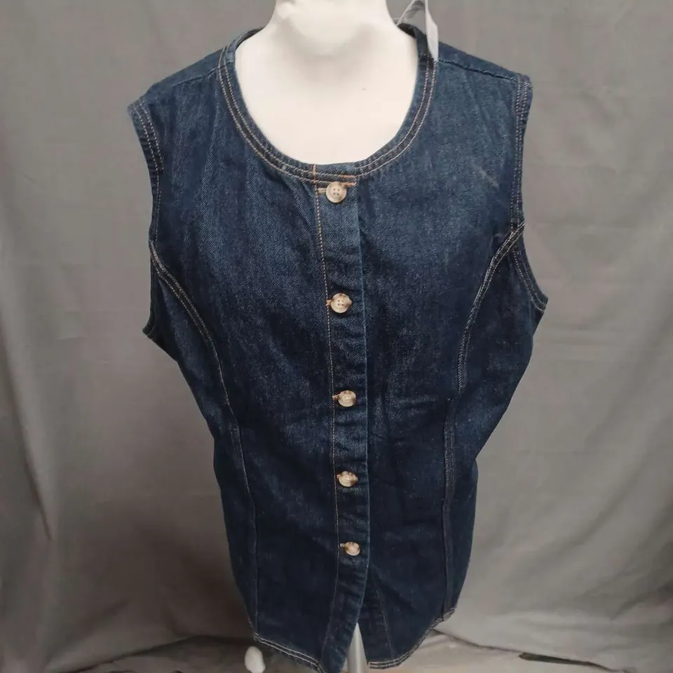 ABERCROMBIE & FITCH BUTTON UP CONTRAST STITCH VEST IN DARK BLUE DENIM SIZE XL