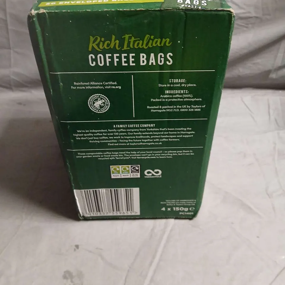TAYLOR'S OF HARROGATE RICH ITALIAN COFFEE BAGS – ROAST 4, 4 X 150G (80 ENVELOPED BAGS)