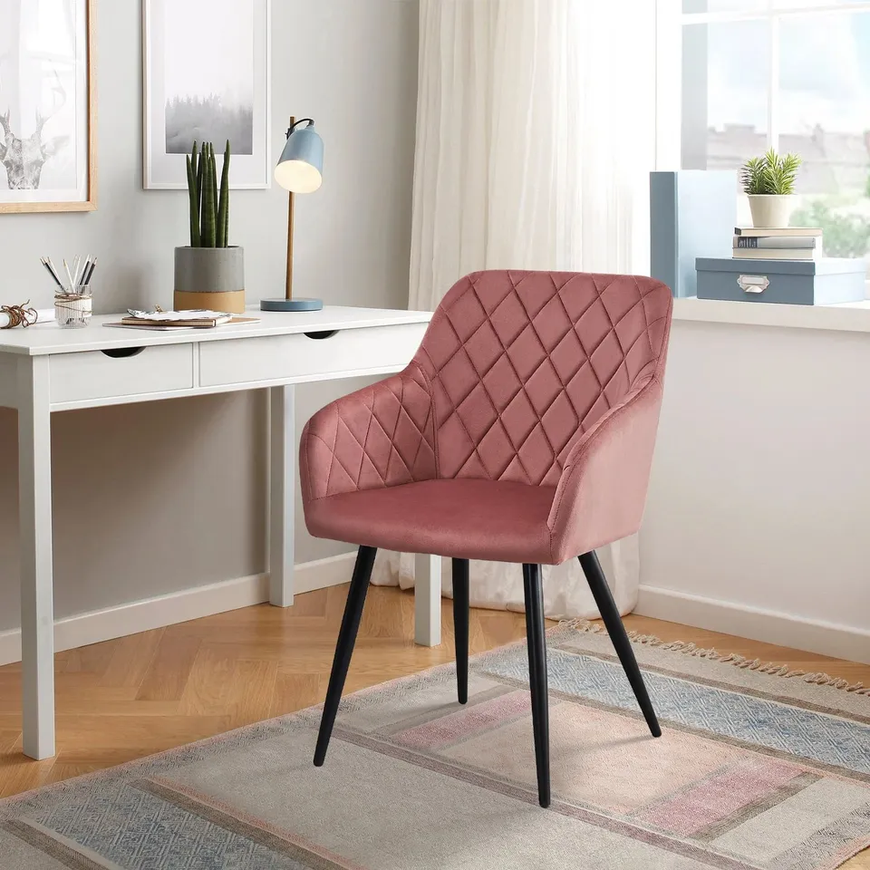 BOXED MOREE SET OF TWO PINK VELVET DINING CHAIRS (1 BOX)