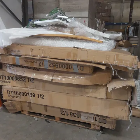 PALLET CONTAINING A LARGE QUANTITY OF ASSORTED FURNITURE PARTS INCLUDING: DINING TABLE AND CHAIR PARTS ECT