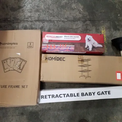 PALLET CONTAINING ASSORTED PRODUCTS INCLUDING PICTURE FRAME SET, RETRACTABLE BABY GATE, CLOTHES AIRER, UNDERFLOOR HEATING SYSTEM & PLUNGER