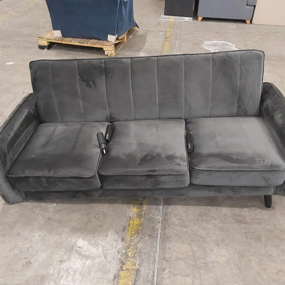 DESIGNER 3 SEATER VELVET UPHOLSTERED SOFA 