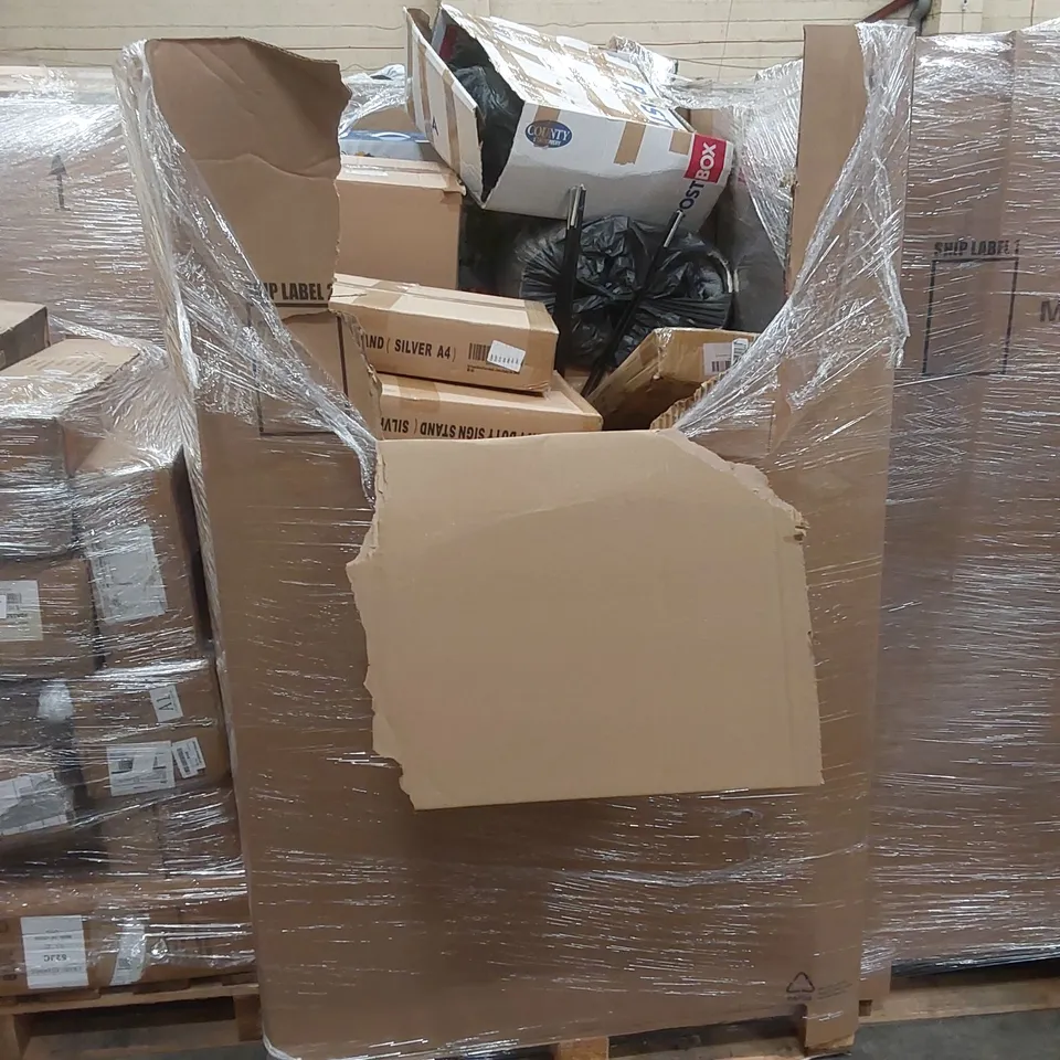 PALLET OF ASSORTED HOUSEHOLD ITEMS AND CONSUMER PRODUCTS TO INCLUDE; NICEDAY MAGNETIC MINI EXERCISE BIKES, TOP GOLF TRAVEL COVER, WE CLEAN SPOT & STAIN DEEP CLEANER ETC  