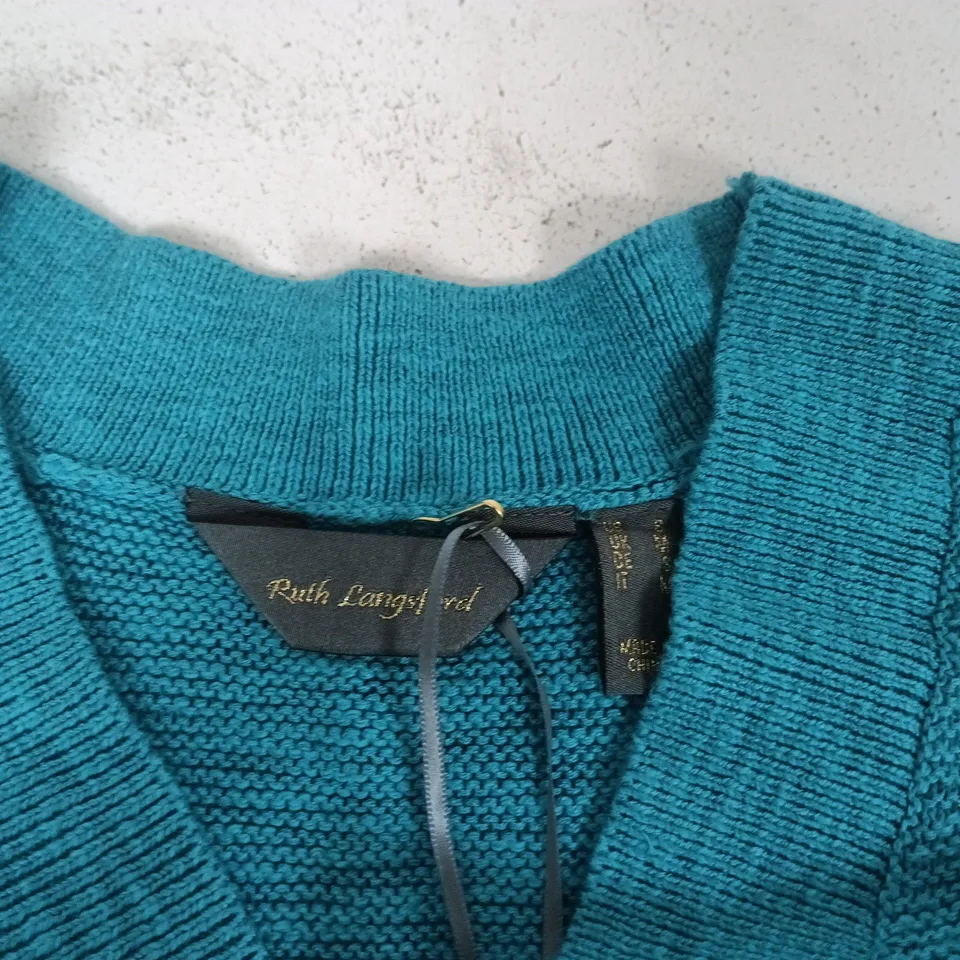 RUTH LANGFORD TEAL KNIT SWEATER – MEDIUM, V-NECK