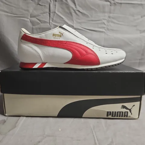 BOXED PAIR OF PUMA SLIP-ON SHOES IN WHITE/RED SIZE UK 5