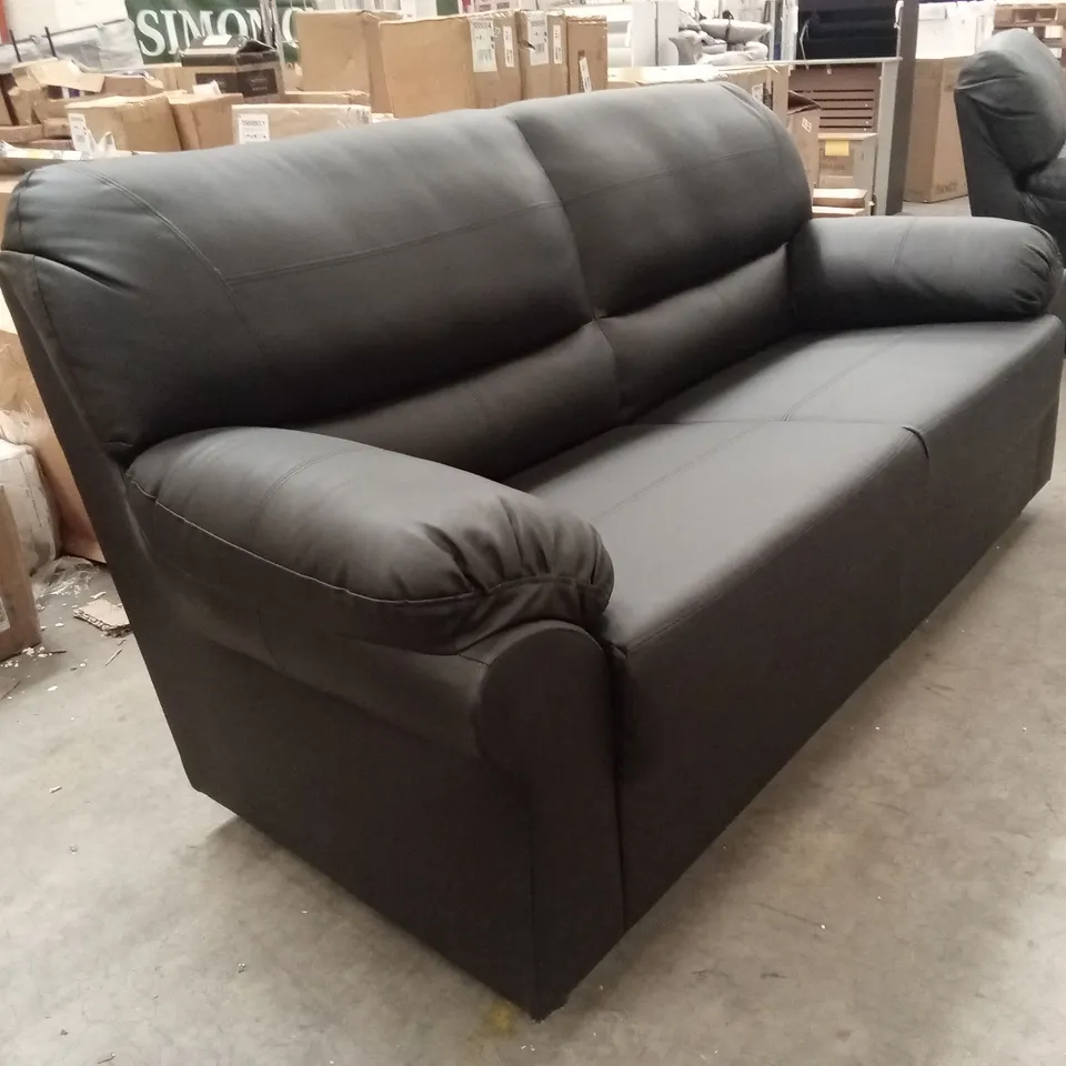 ORCHARD LANE 3 SEATER FAUX LEATHER SOFA - BLACK