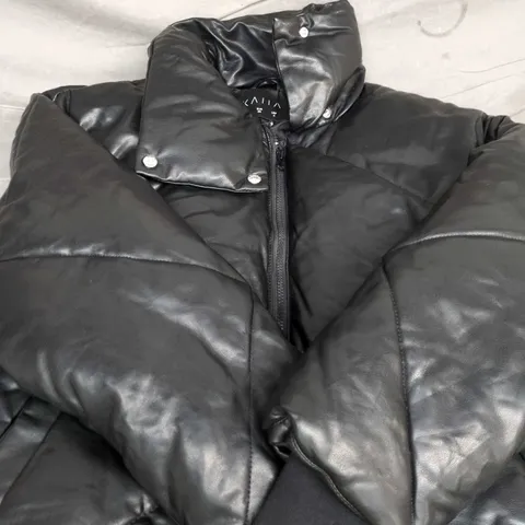 KAIA PU QUILTED PUFFER JACKET – BLACK, UK 8