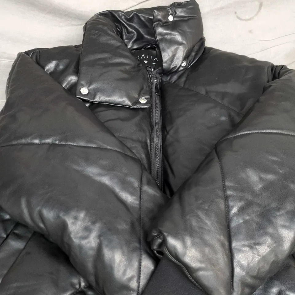 KAIA PU QUILTED PUFFER JACKET – BLACK, UK 8