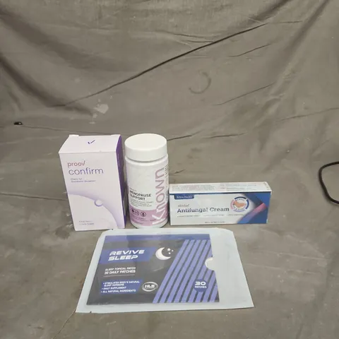 TOTE OF APPROXIMATELY 20 ASSORTED HEALTHCARE PRODUCTS TO INCLUDE OVULATION TESTS - REVIVE SLEEP PATCHES AND MENOPAUSE SUPPORT SUPPLEMENTS