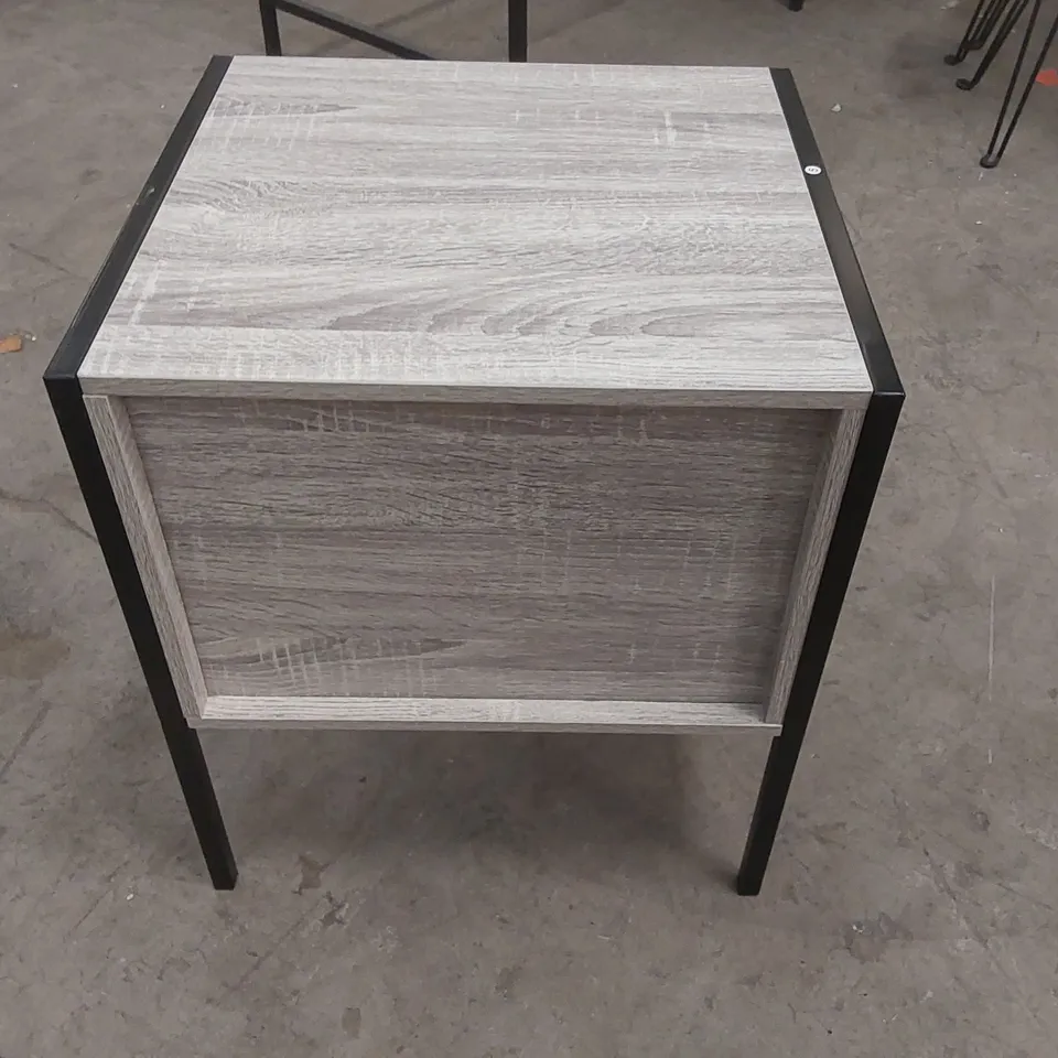 BROOKLYN GREY WOOD 2 DRAWER CHEST WITH METAL FRAME