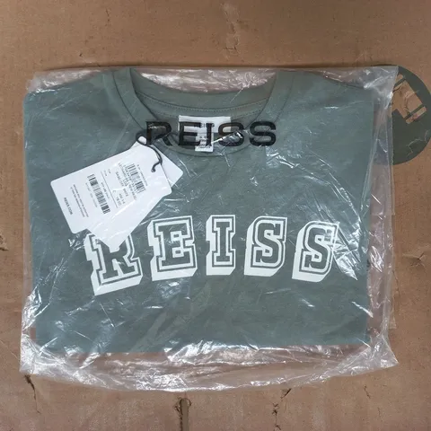BAGGED REISS KID'S LEONARD SHORT SLEEVE CREW T-SHIRT IN SAGE/OFF WHITE SIZE 5-6 YEARS