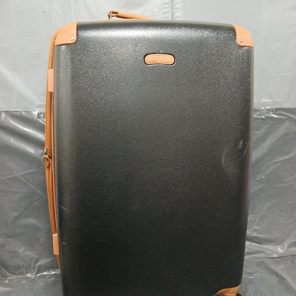 ROCK HARD PLASTIC BLACK & BROWN SUITCASE 