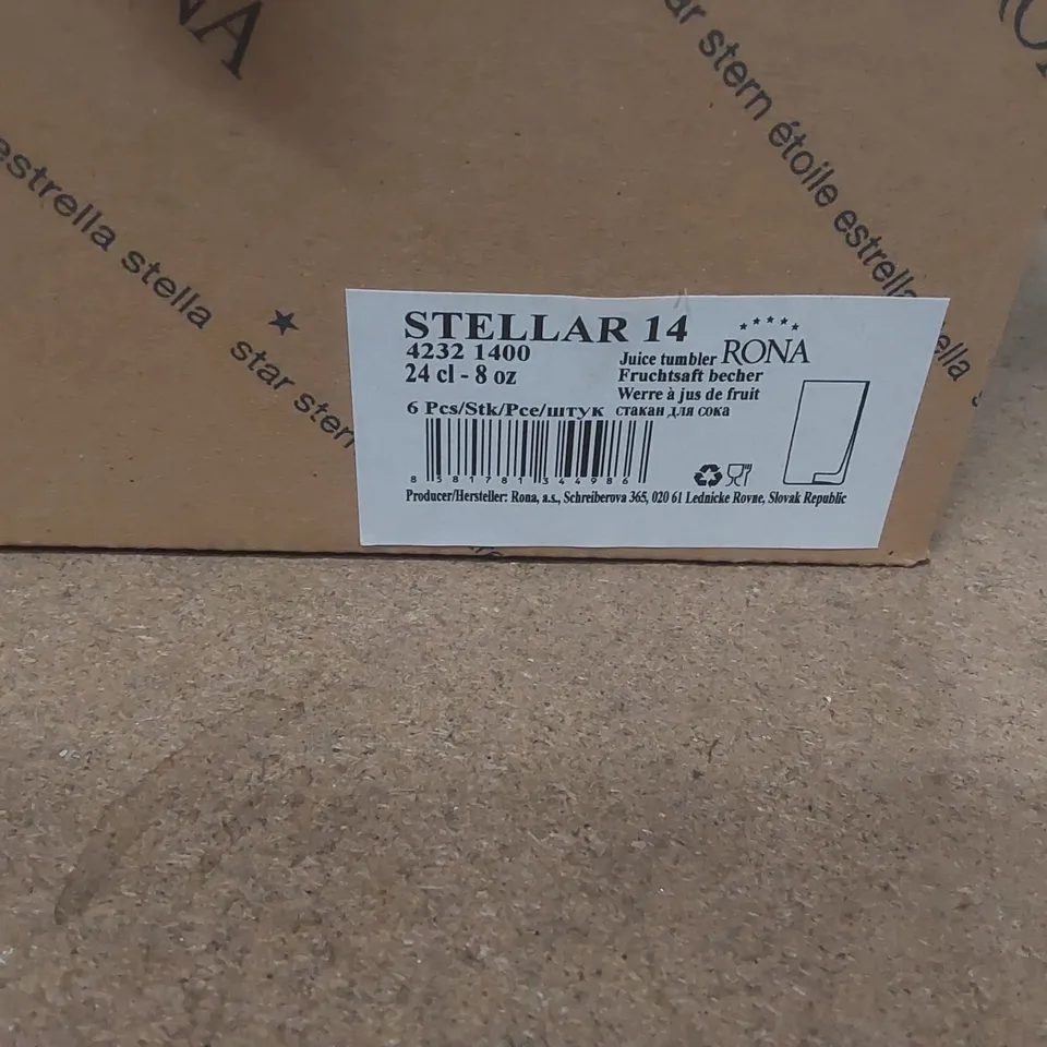 BOX CONTAINING APPROXIMATELY 44x BRAND NEW RONA 240ML GLASS JUICE TUMBLERS