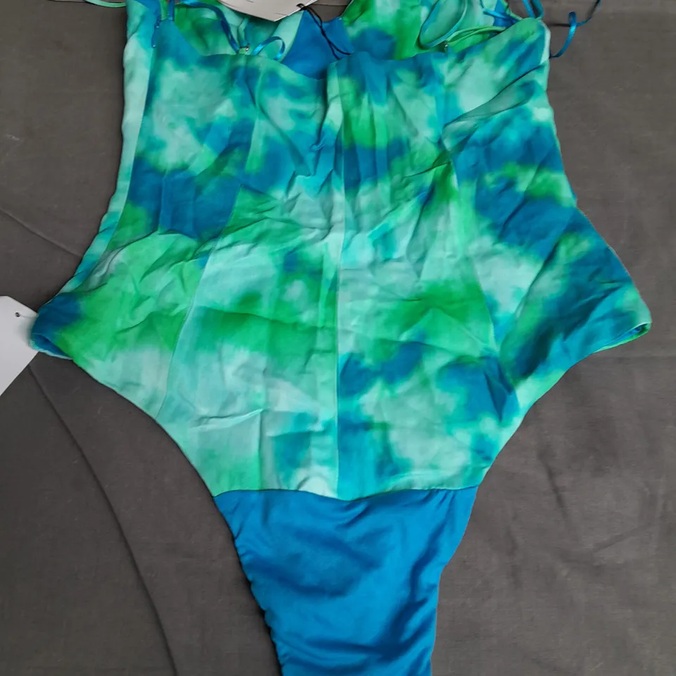 ZARA SWIMSUIT WITH ZIP AND POPPER FASTENING. GREEN/BLUE SIZE S