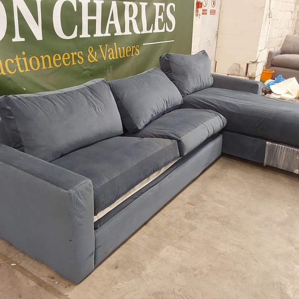 QUALITY DESIGNER ASHWELL CHAISE STORAGE SOFA BED - ROYAL BLUE FABRIC 