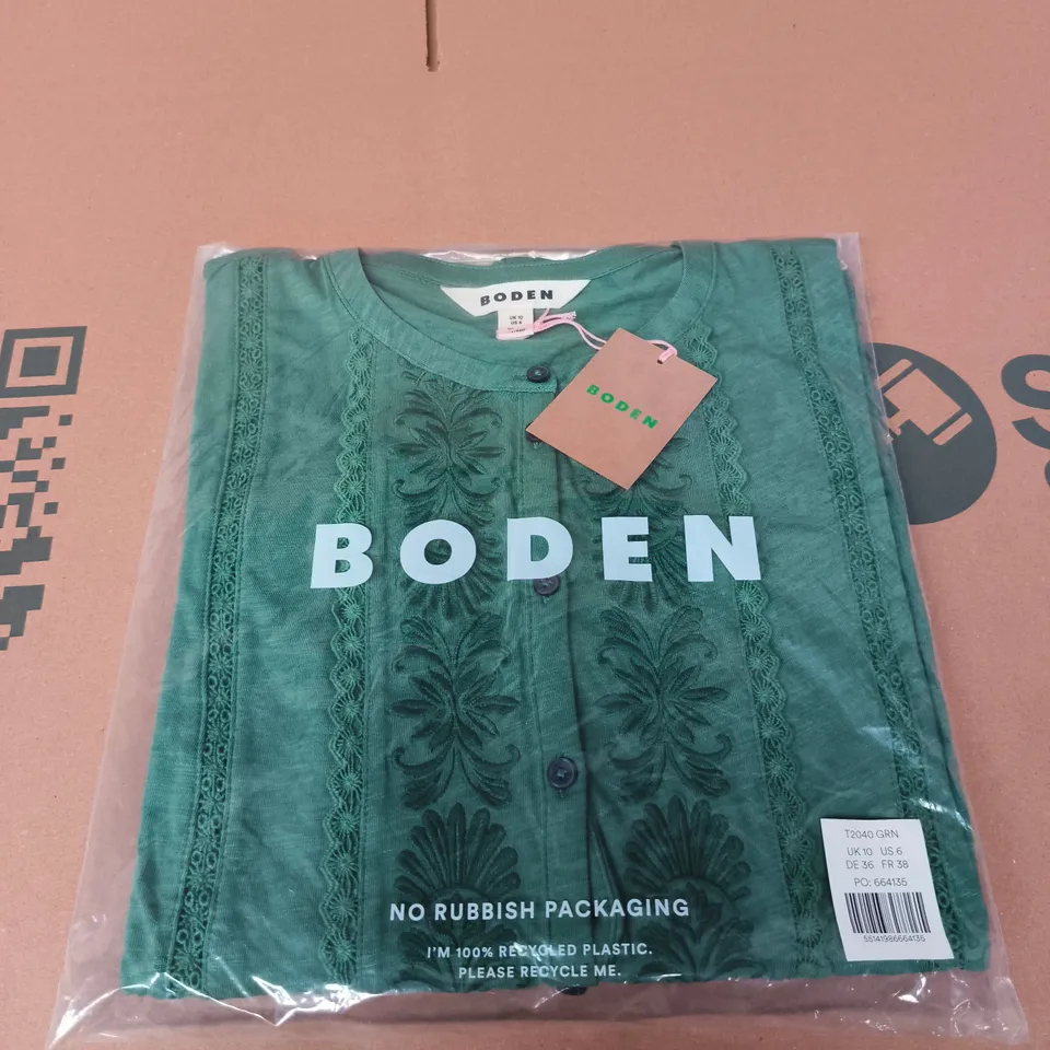 BODEN WOMEN'S GREEN EMBROIDERED DRESS– UK 10 (US 6)