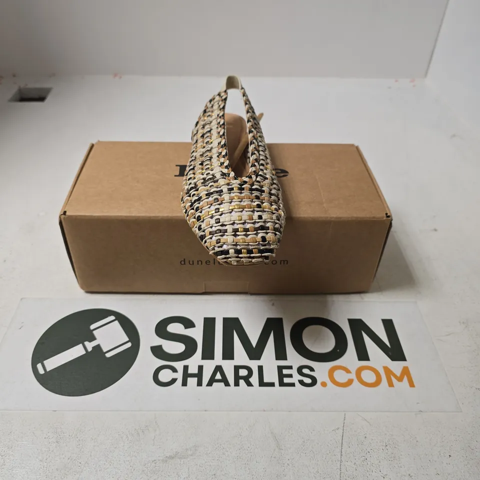 BOXED PAIR OF DUNE WOVEN LEATHER SLING SHOES IN MULTI LEATHER - SIZE 6