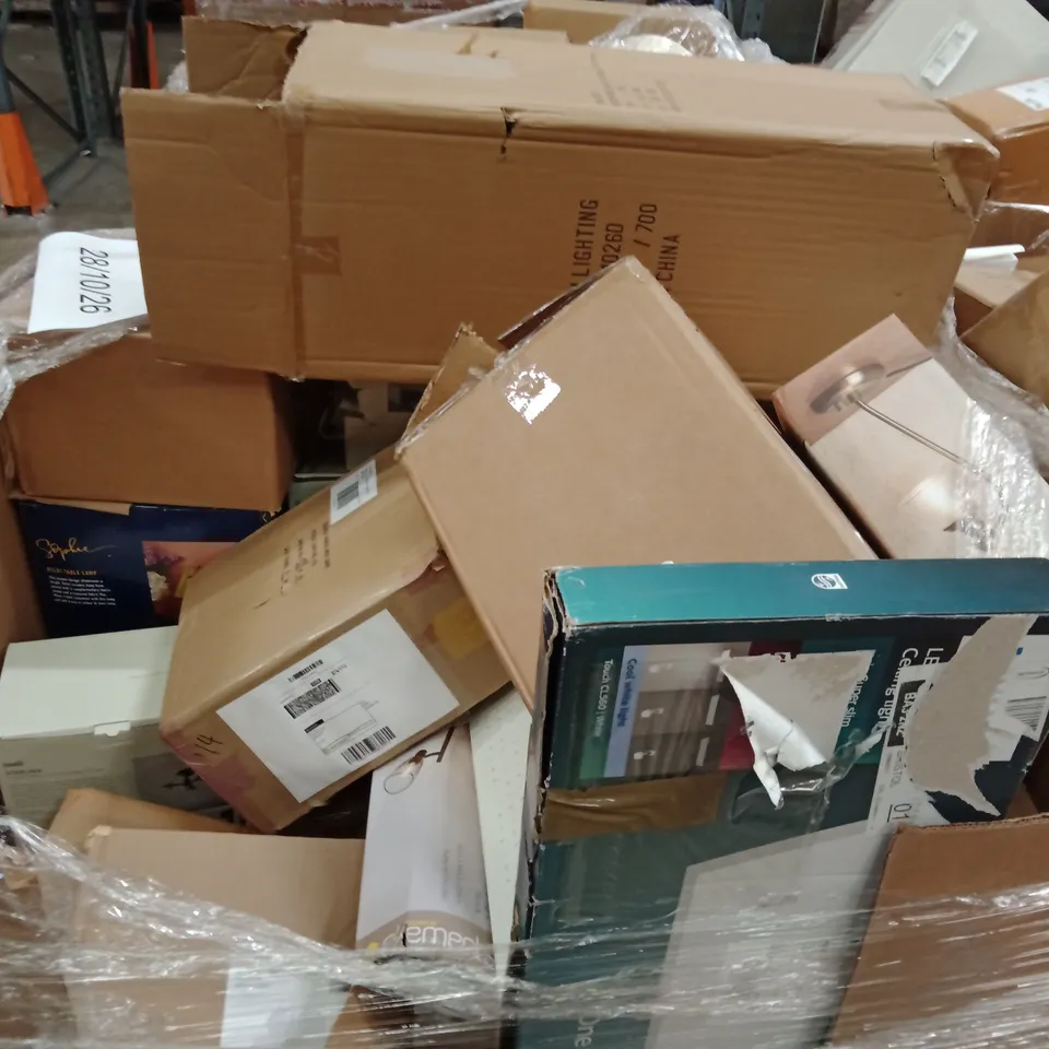PALLET OF ASSORTED DESIGNER LIGHTING PRODUCTS TO INCLUDE;FLOWER PLUG IN WALL LIGHT,WALL LIGHT, CEILING LIGHT