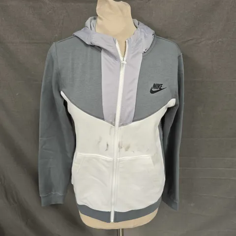 NIKE YOUTH HOODED ZIP UP JACKET IN GREY/WHITE SIZE L