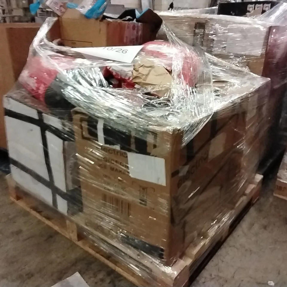 PALLET OF ASSORTED KITCHEN APPLIANCES AND OTHER ASSORTED PRODUCTS TO INCLUDE;ICE MAKER,AIR FRYER,CHARCOAL,