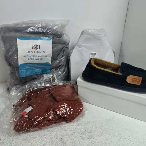 APPROXIMATELY 15 ASSORTED ITEMS TO INCLUDE HUSH HAVEN BEDDING SET, JO&JOES SLIPPERS, &MAISI CLOTHING ITEMS, ETC - COLLECTION ONLY