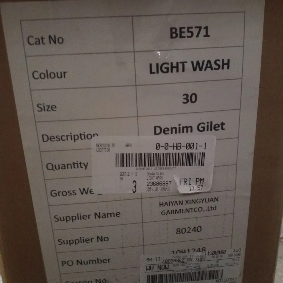 BOX CONTAINING APPROXIMATELY 3 BRAND NEW SIMPLY BE BLUE REGULAR SLEEVELESS DENIM GILETS - SIZE 30