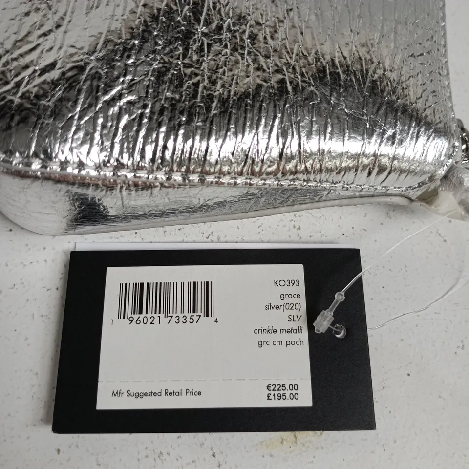 KATE SPADE NEW YORK GRACE SILVER CRINKLE METALLIC POUCH