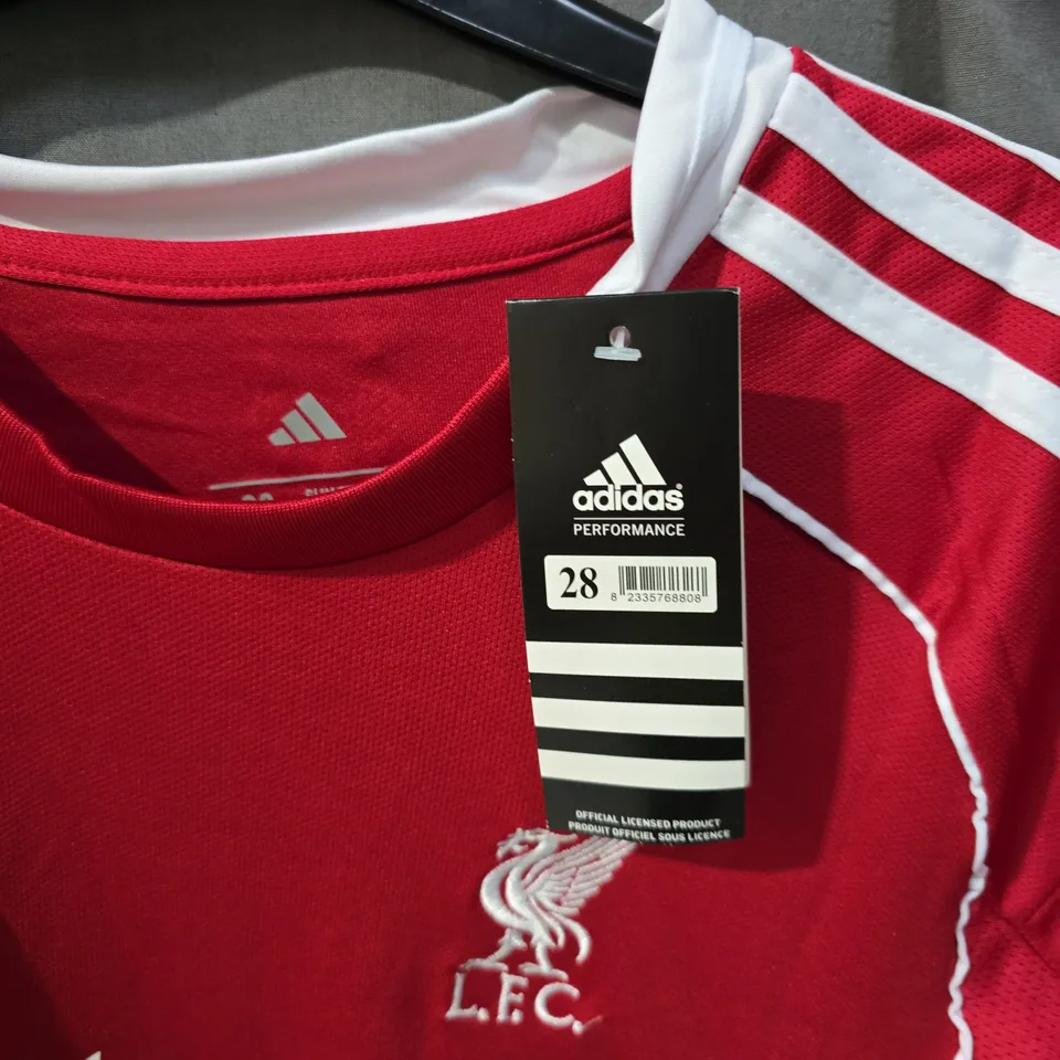 LIVERPOOL FC ADIDAS FOOTBALL SHIRT+SHORTS – ISAK 9, RED, YOUTH SIZE 28 (UK)