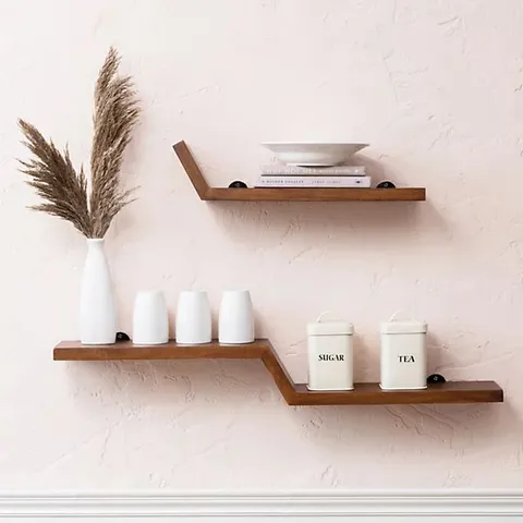 BOXED PENNY SET OF 2 WALL MOUNTED SHELVES - WALNUT EFFECT