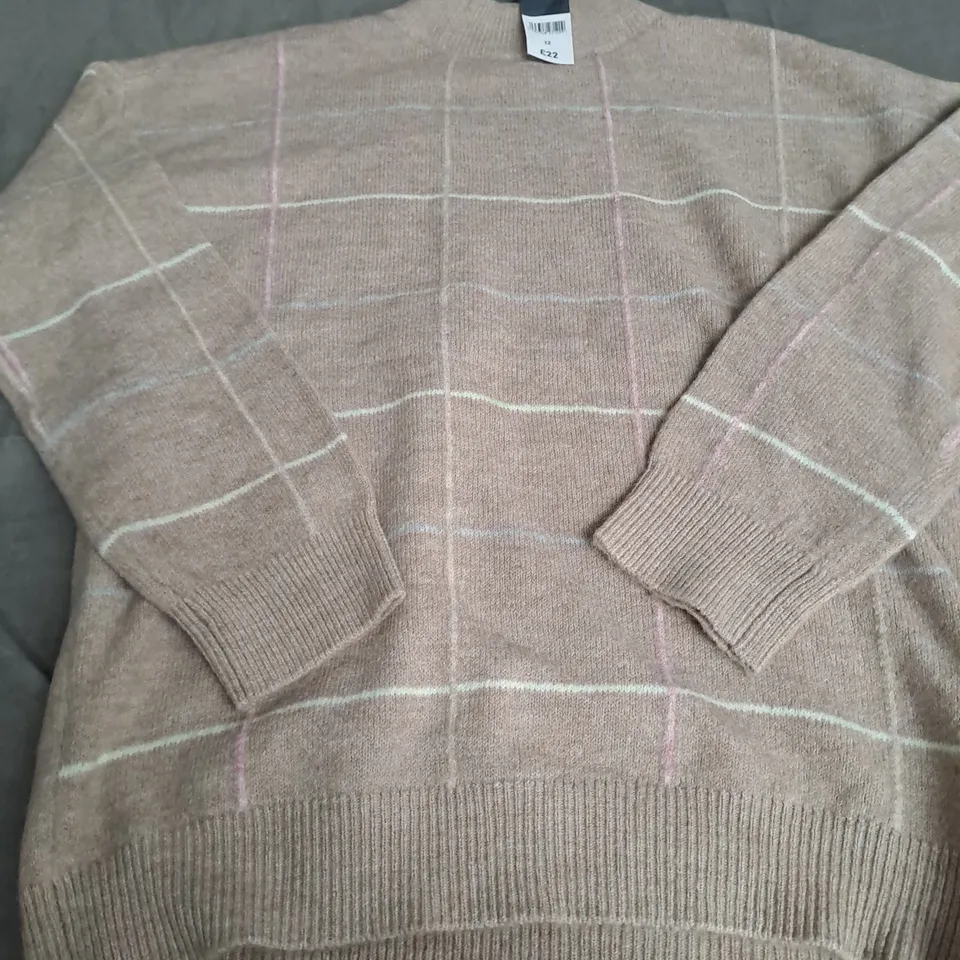 BONMARCHE STRIPED CREW NECK JUMPER, BEIGE/MULTICOLOUR - SIZE 12