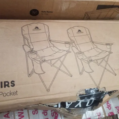 BOXED VOYAGER SET OF 2 PADDED CAMPING CHAIRS - BLACK & GREY