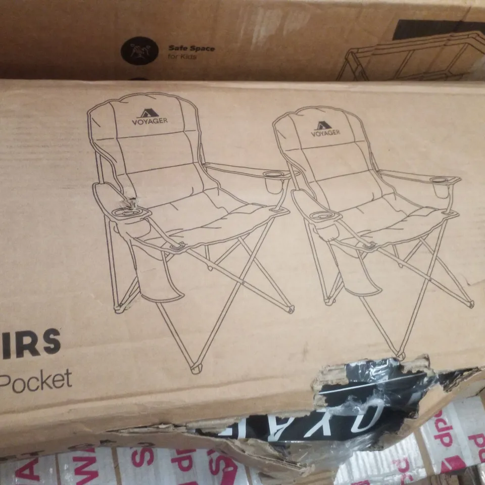 BOXED VOYAGER SET OF 2 PADDED CAMPING CHAIRS - BLACK & GREY